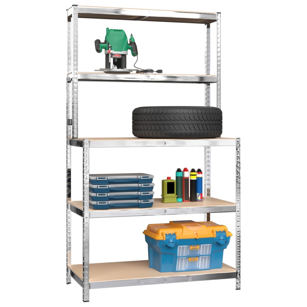 5-Layer Work Table with Shelves Silver Steel&Engineered Wood