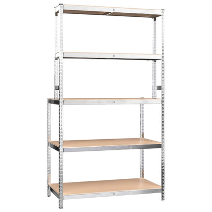 5-Layer Work Table with Shelves Silver Steel&Engineered Wood