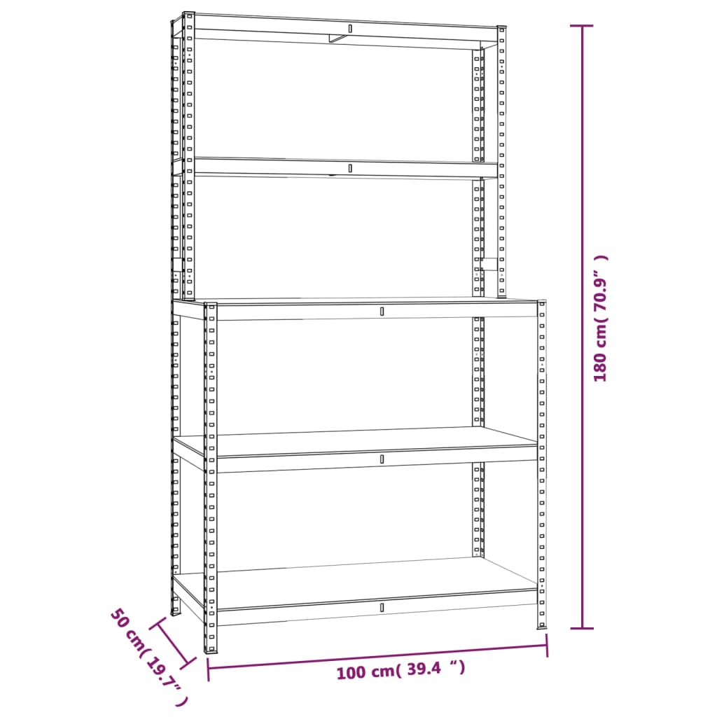 5-Layer Work Table with Shelves Silver Steel&Engineered Wood