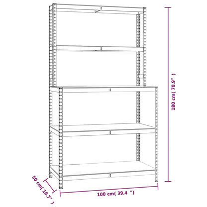 5-Layer Work Table with Shelves Silver Steel&Engineered Wood