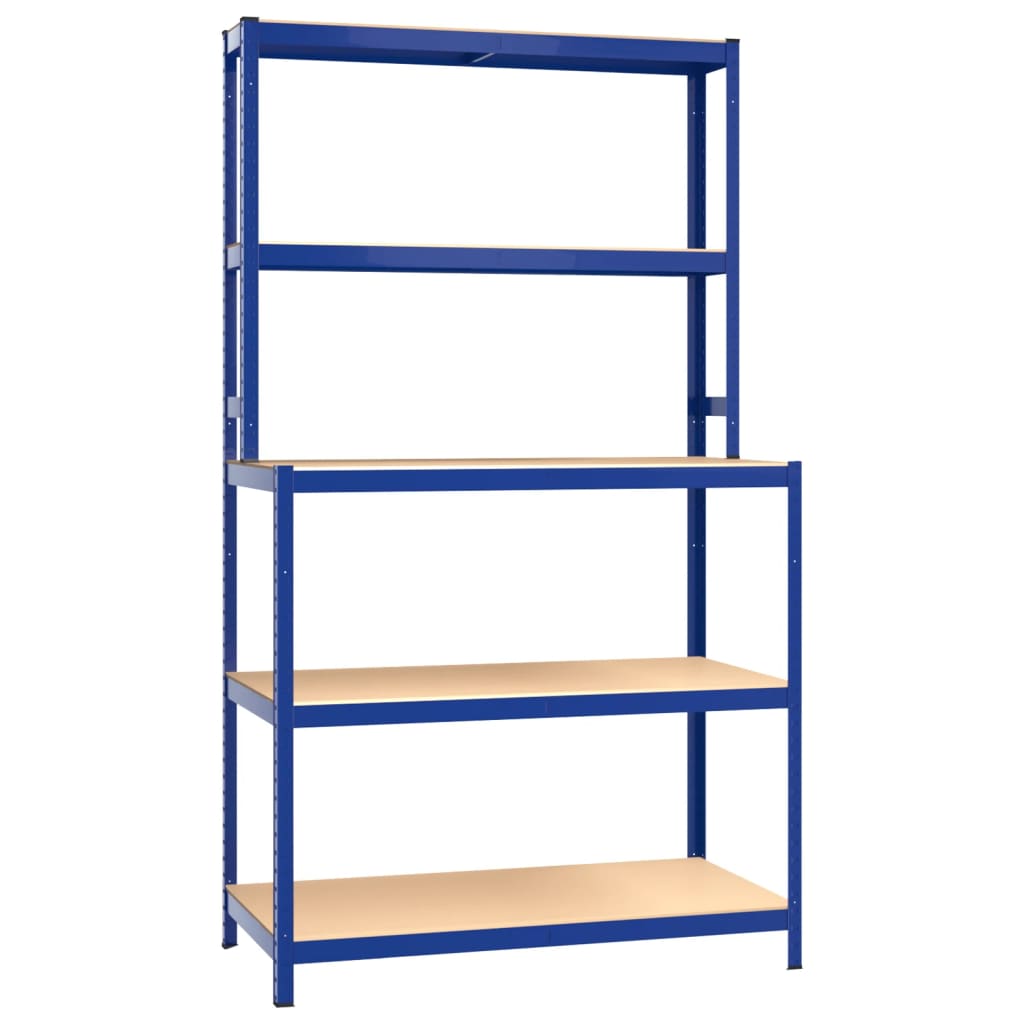 5-Layer Work Table with Shelves Blue Steel&Engineered Wood