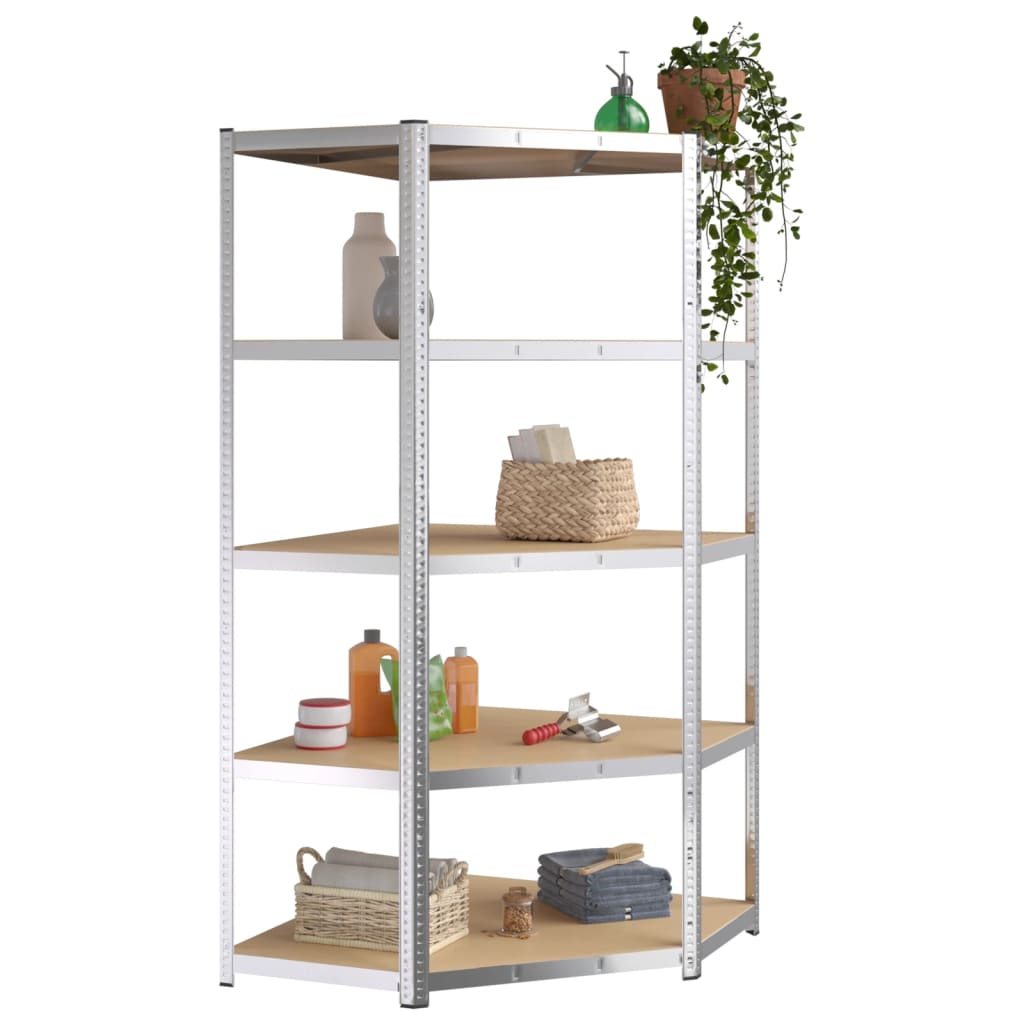 5-Layer Heavy-duty Corner Shelf Silver Steel&Engineered Wood