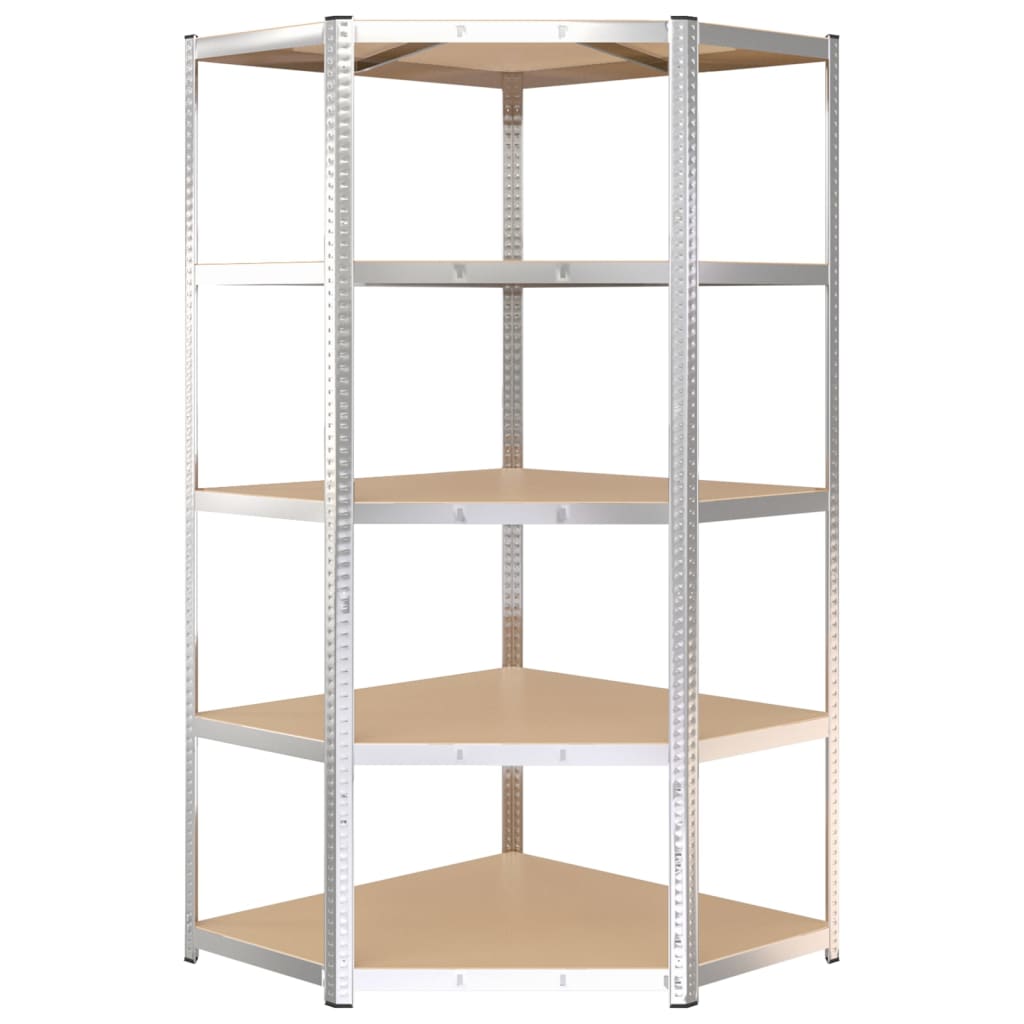 5-Layer Heavy-duty Corner Shelf Silver Steel&Engineered Wood