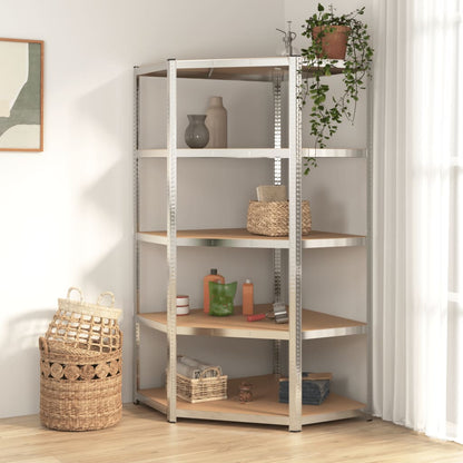 5-Layer Heavy-duty Corner Shelf Silver Steel&Engineered Wood