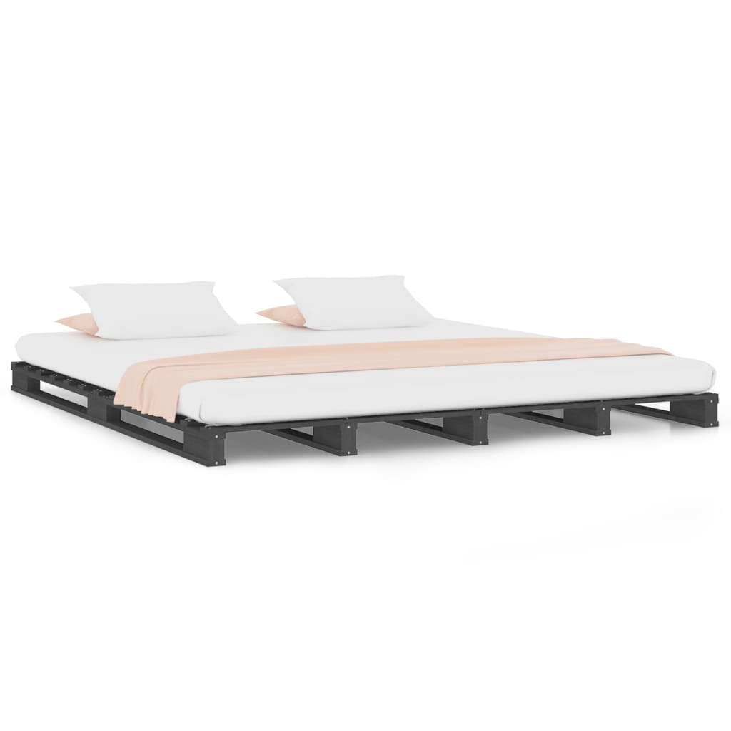 Pallet Bed without Mattress Grey King Size Solid Wood