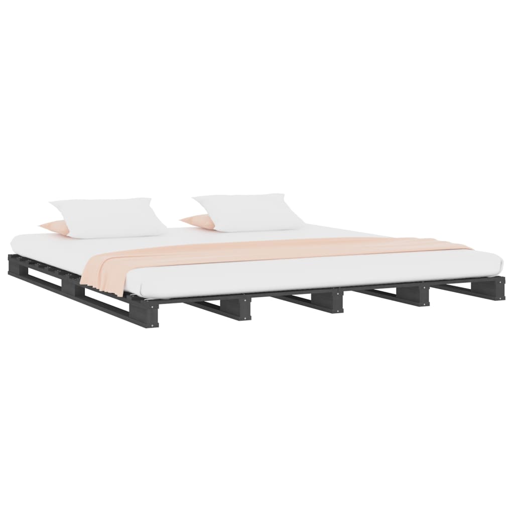 Pallet Bed without Mattress Grey King Size Solid Wood