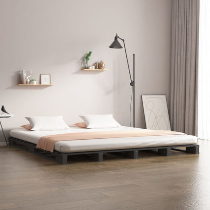 Pallet Bed without Mattress Grey King Size Solid Wood