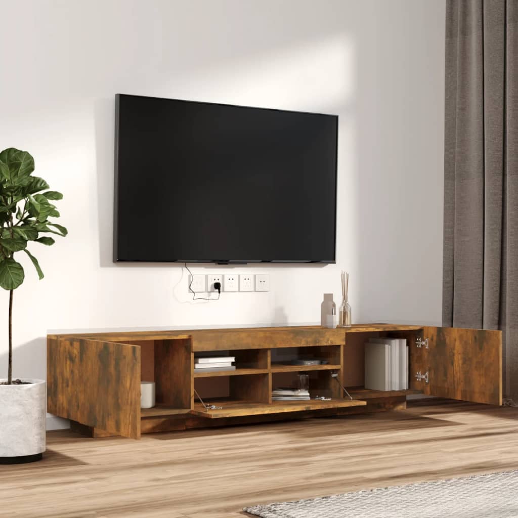 2 Piece TV Cabinet Set with LED Lights Smoked Oak Engineered Wood