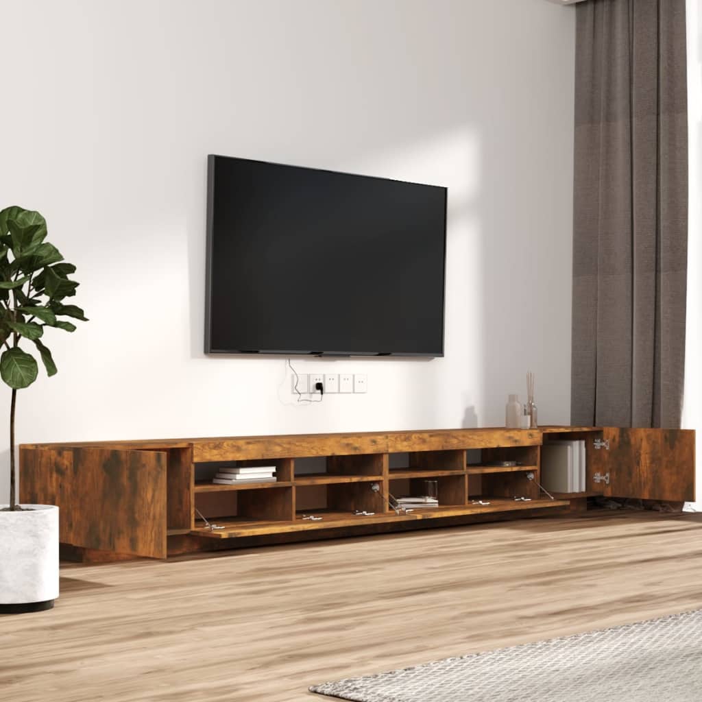 3 Piece TV Cabinet Set with LED Lights Smoked Oak Engineered Wood