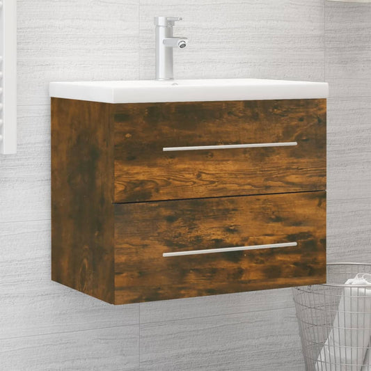 Sink Cabinet with Built-in Basin Smoked Oak Engineered Wood