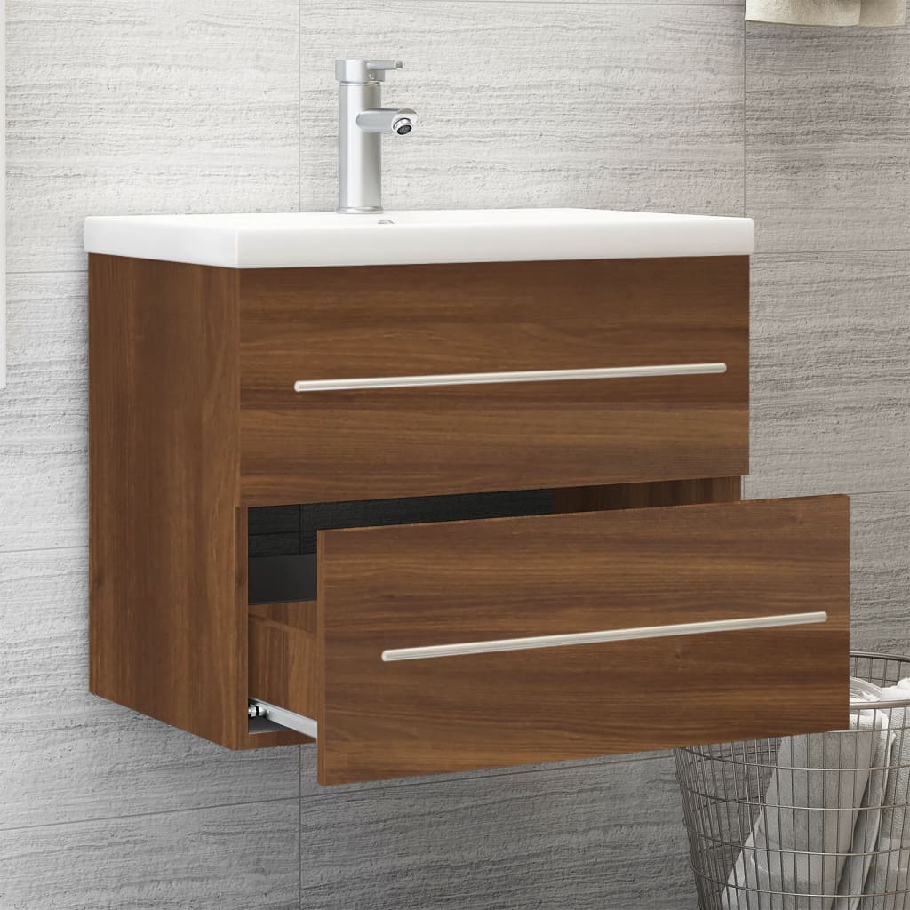 Sink Cabinet with Built-in Basin Brown Oak Engineered Wood