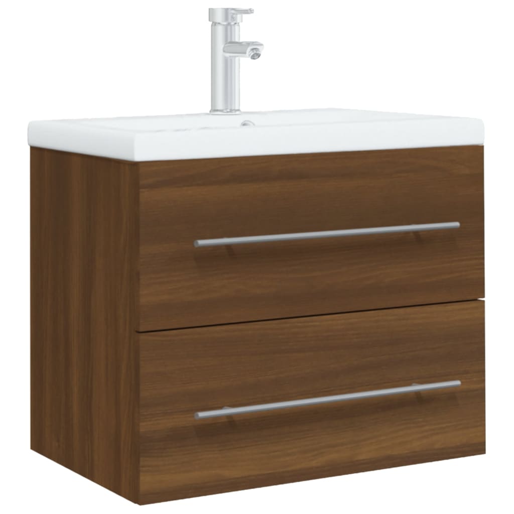 Sink Cabinet with Built-in Basin Brown Oak Engineered Wood