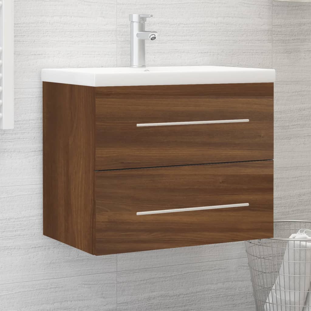 Sink Cabinet with Built-in Basin Brown Oak Engineered Wood