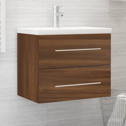 Sink Cabinet with Built-in Basin Brown Oak Engineered Wood