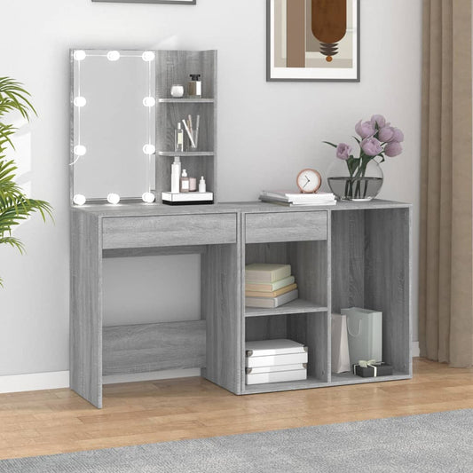 LED Dressing Table with Cabinet Grey Sonoma Engineered Wood