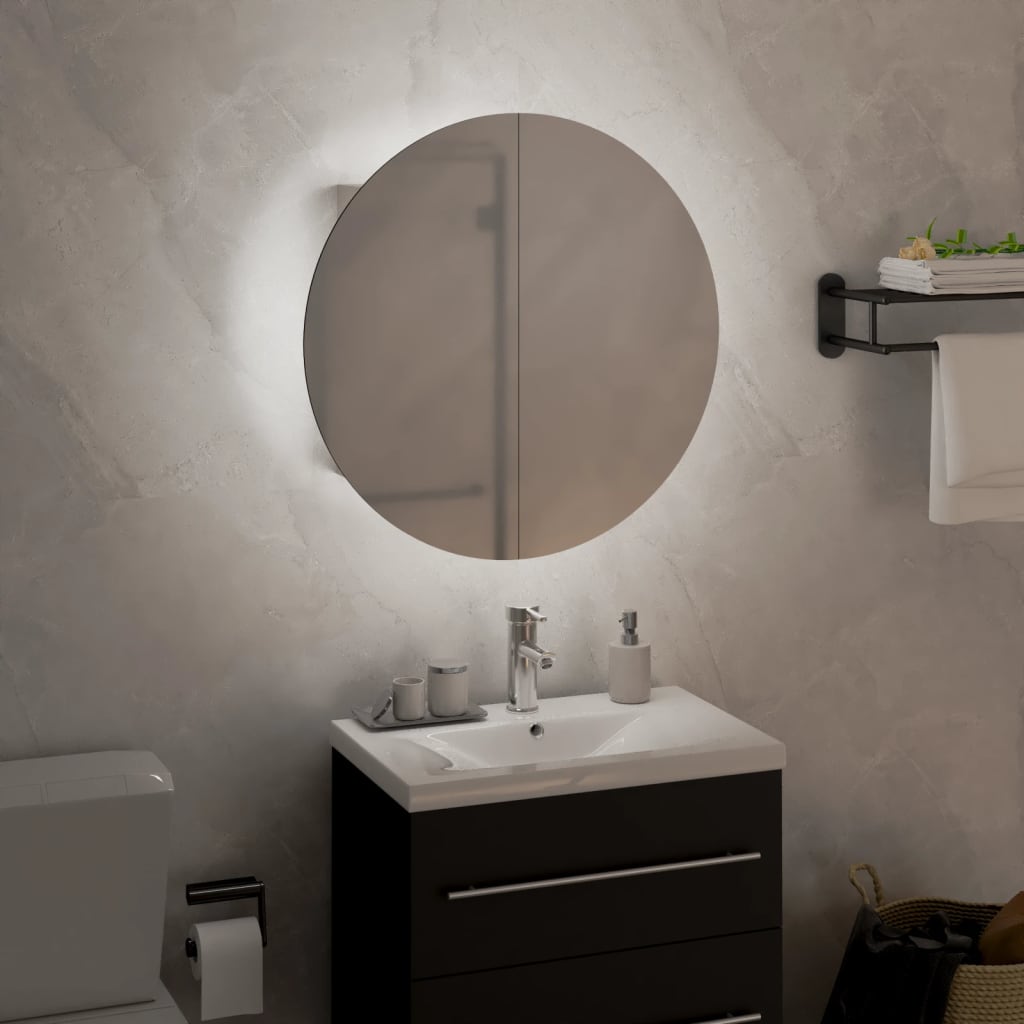 Bathroom Cabinet with Round Mirror&LED White 40x40x17.5 cm