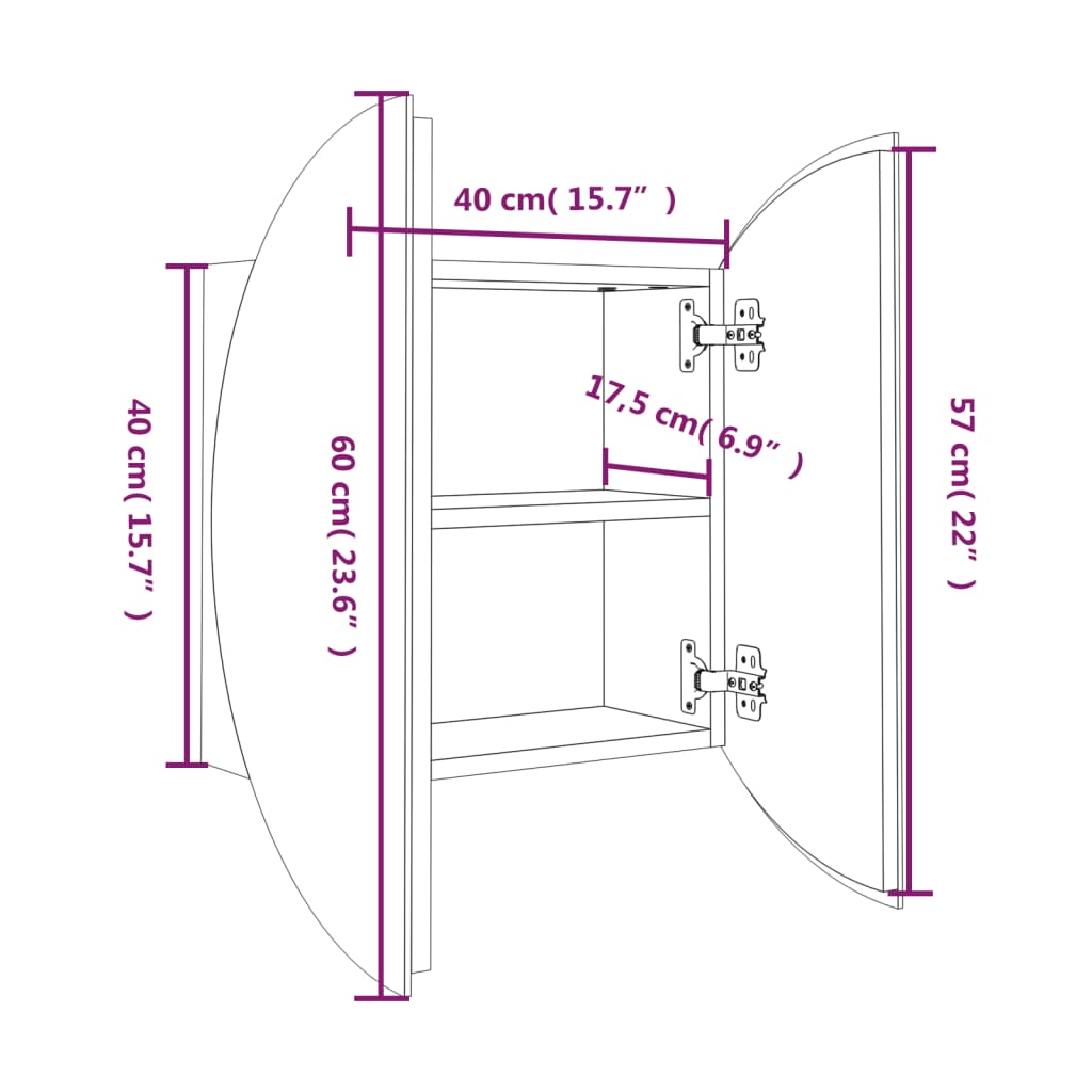 Bathroom Cabinet with Round Mirror&LED White 40x40x17.5 cm