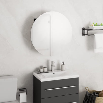 Bathroom Cabinet with Round Mirror&LED Black 40x40x17.5 cm