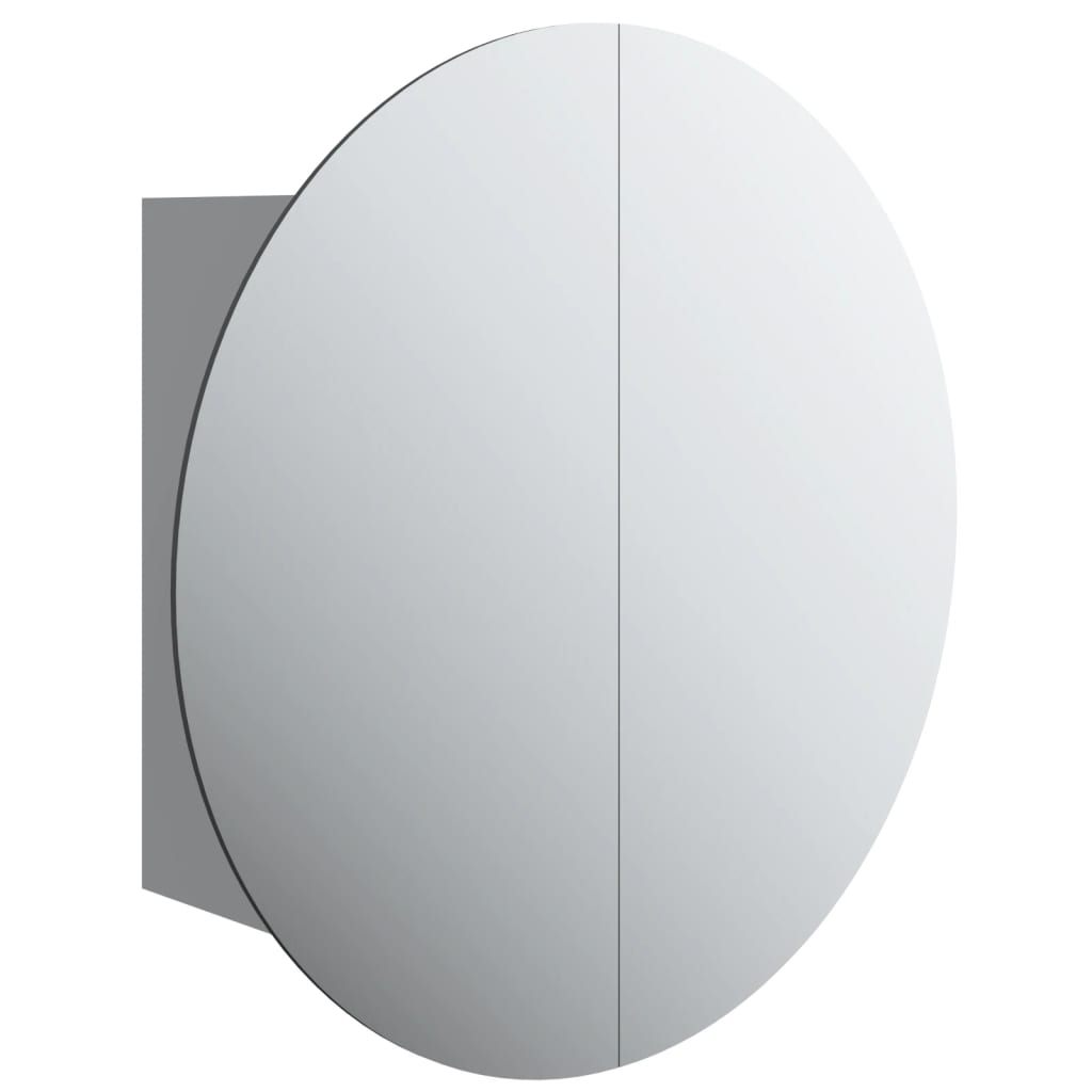 Bathroom Cabinet with Round Mirror&LED Grey 40x40x17.5 cm