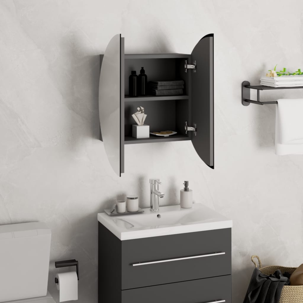 Bathroom Cabinet with Round Mirror&LED Grey 40x40x17.5 cm