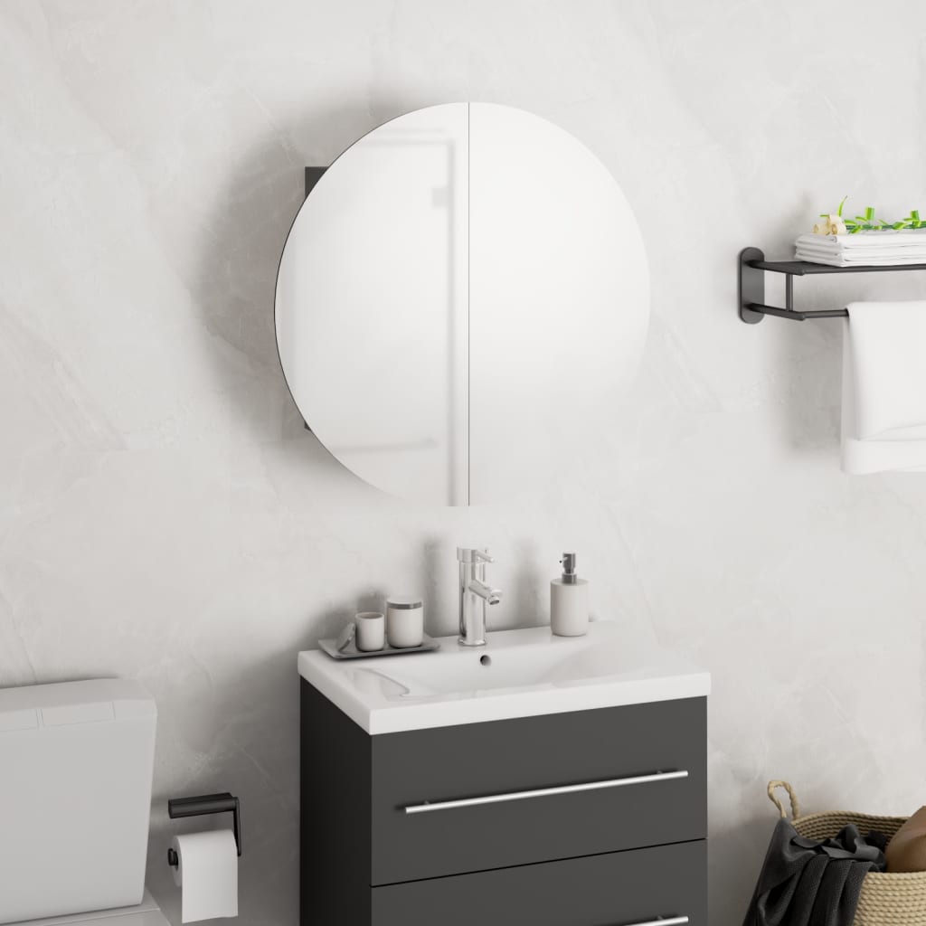 Bathroom Cabinet with Round Mirror&LED Grey 40x40x17.5 cm