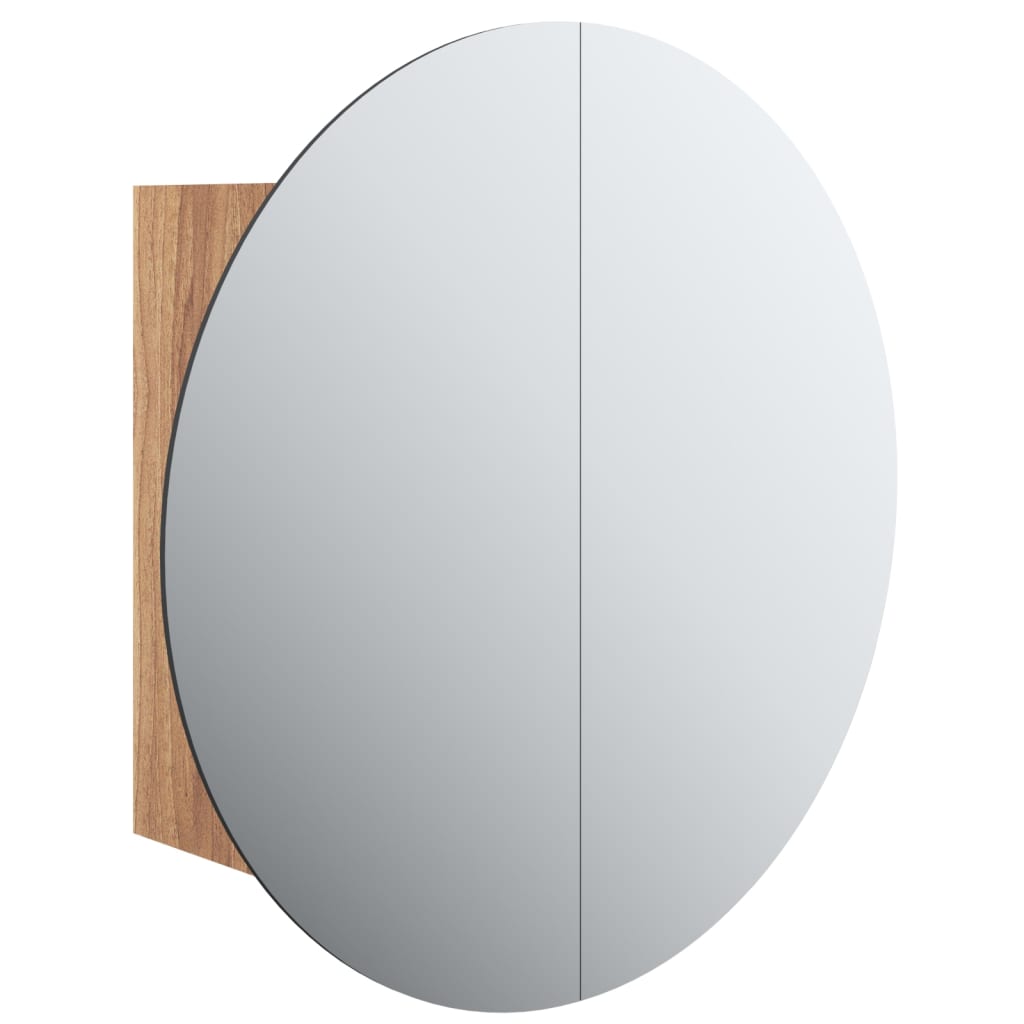 Bathroom Cabinet with Round Mirror&LED Oak 40x40x17.5 cm