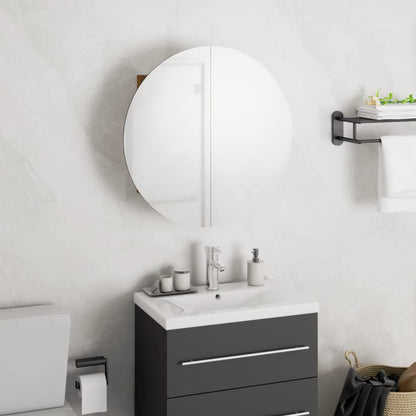 Bathroom Cabinet with Round Mirror&LED Oak 40x40x17.5 cm