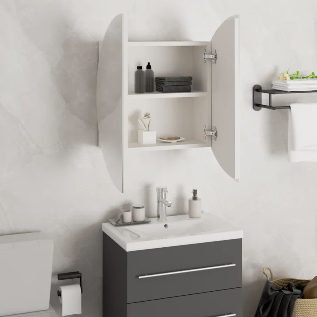 Bathroom Cabinet with Round Mirror&LED White 47x47x17.5 cm