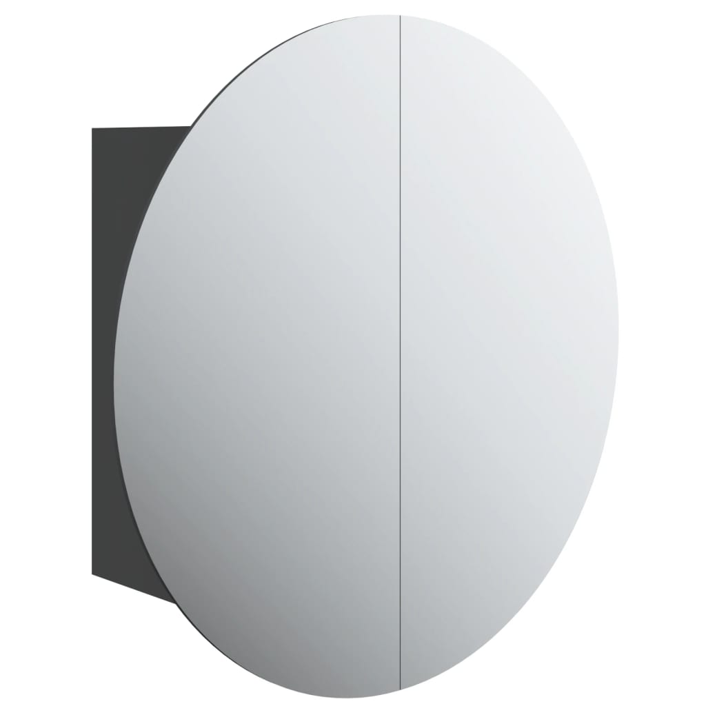 Bathroom Cabinet with Round Mirror&LED Black 47x47x17.5 cm