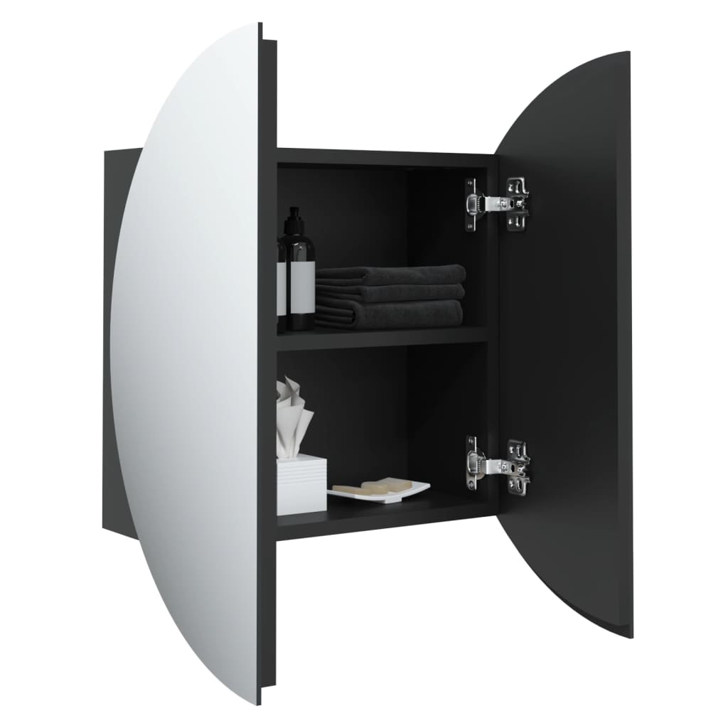 Bathroom Cabinet with Round Mirror&LED Black 47x47x17.5 cm