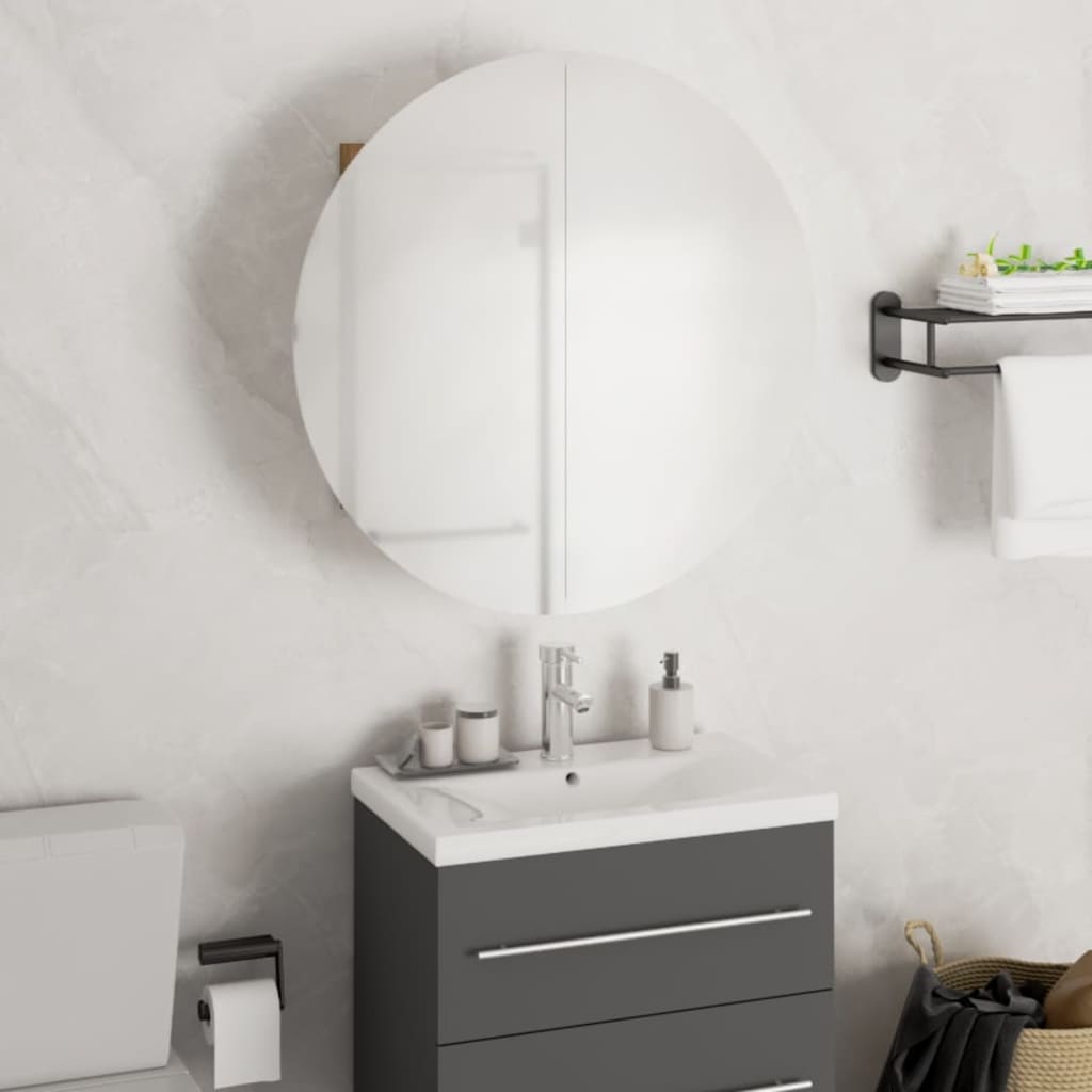 Bathroom Cabinet with Round Mirror&LED Black 47x47x17.5 cm