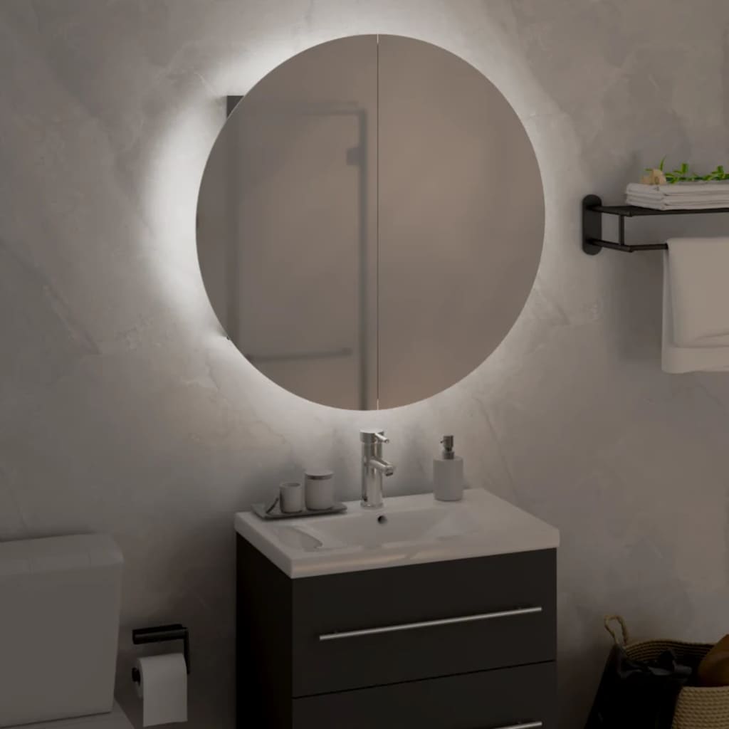 Bathroom Cabinet with Round Mirror&LED Grey 47x47x17.5 cm