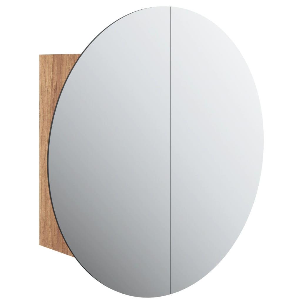 Bathroom Cabinet with Round Mirror&LED Oak 47x47x17.5 cm