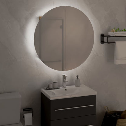 Bathroom Cabinet with Round Mirror&LED Oak 47x47x17.5 cm