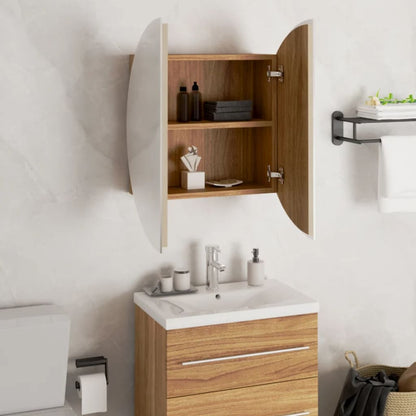 Bathroom Cabinet with Round Mirror&LED Oak 47x47x17.5 cm