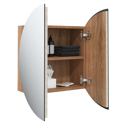 Bathroom Cabinet with Round Mirror&LED Oak 47x47x17.5 cm