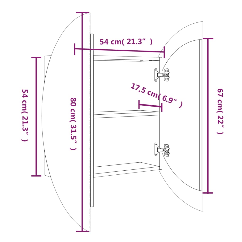 Bathroom Cabinet with Round Mirror&LED White 54x54x17.5 cm