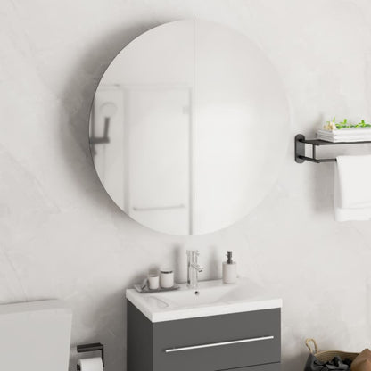 Bathroom Cabinet with Round Mirror&LED White 54x54x17.5 cm