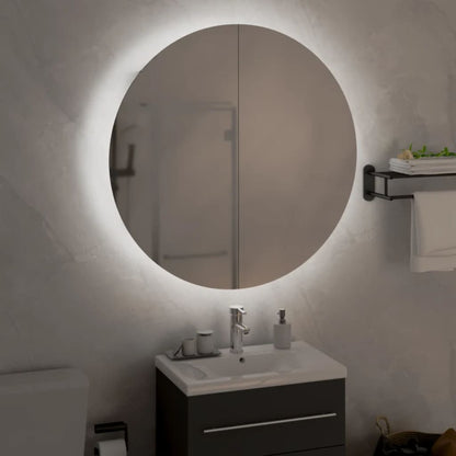 Bathroom Cabinet with Round Mirror&LED Black 54x54x17.5 cm