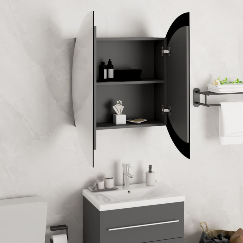 Bathroom Cabinet with Round Mirror&LED Grey 54x54x17.5 cm