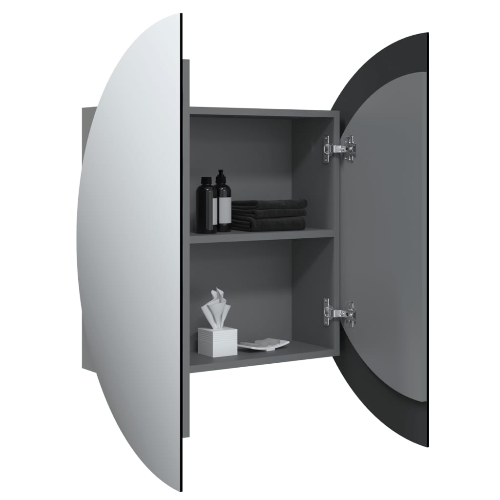 Bathroom Cabinet with Round Mirror&LED Grey 54x54x17.5 cm