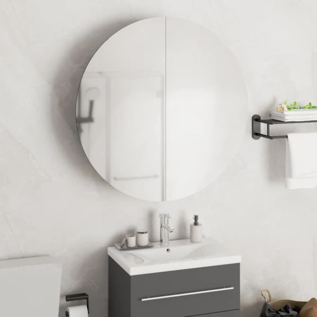 Bathroom Cabinet with Round Mirror&LED Grey 54x54x17.5 cm