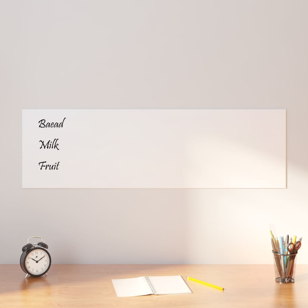 Wall-mounted Magnetic Board White 100x30 cm Tempered Glass