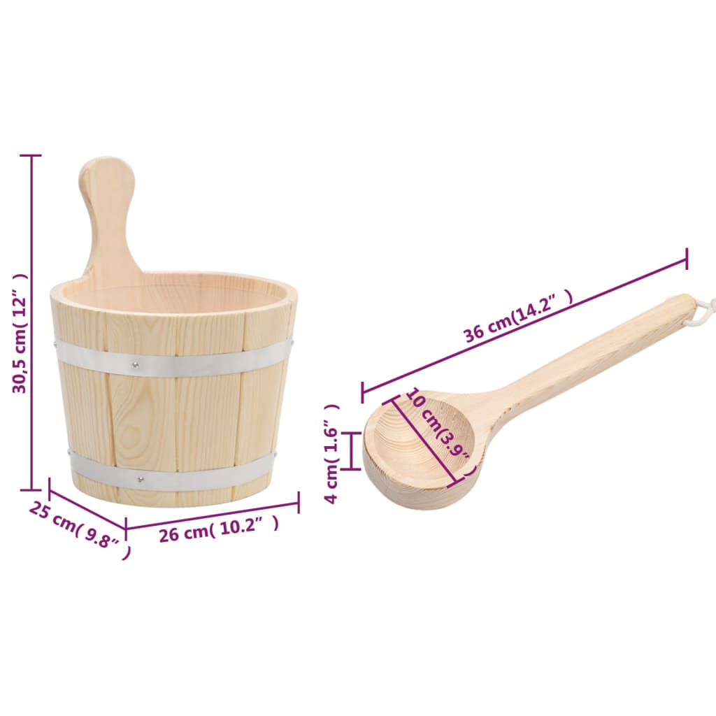 Sauna Bucket and Ladle Set Solid Wood Pine