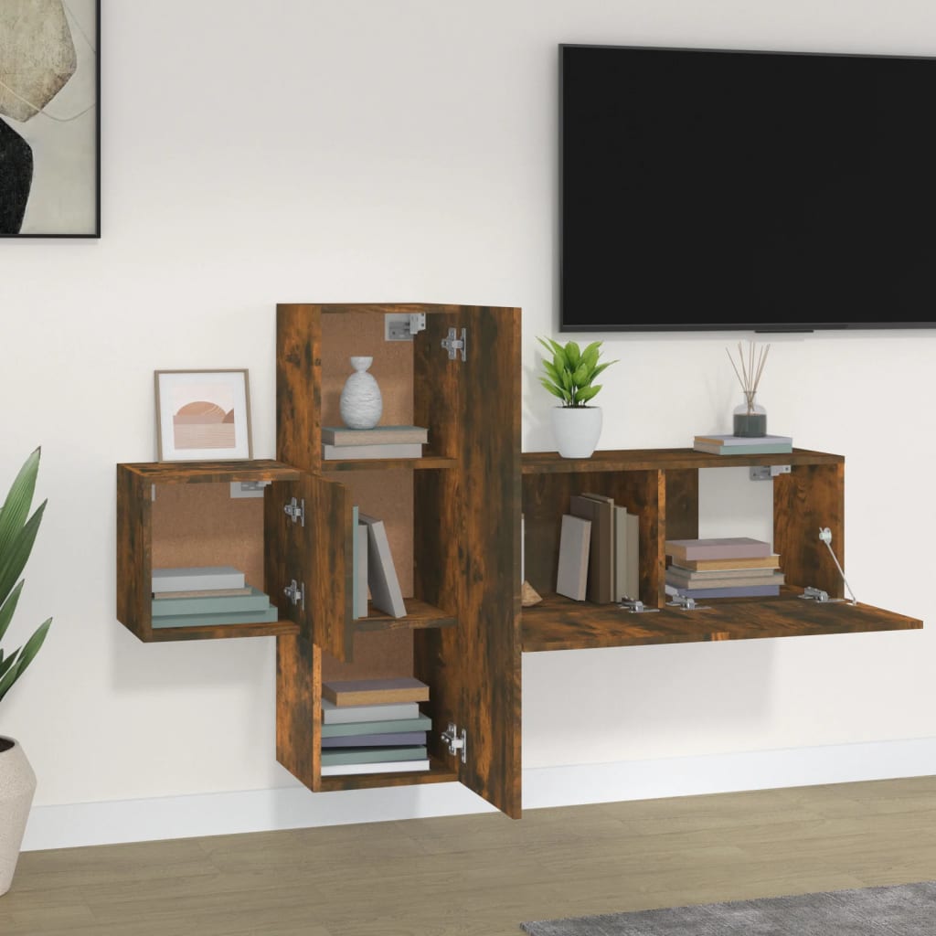 3 Piece TV Cabinet Set Smoked Oak Engineered Wood