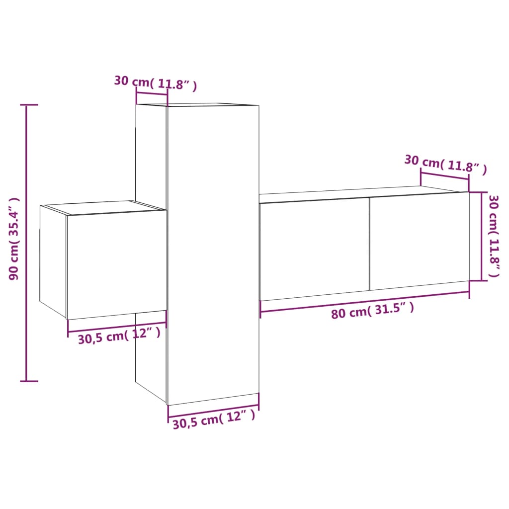 3 Piece TV Cabinet Set Smoked Oak Engineered Wood