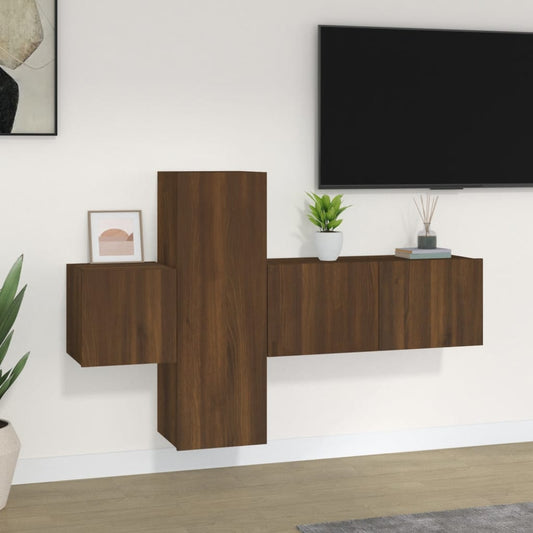 3 Piece TV Cabinet Set Brown Oak Engineered Wood