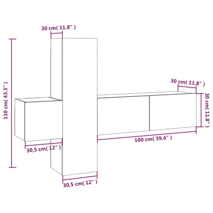 3 Piece TV Cabinet Set Smoked Oak Engineered Wood