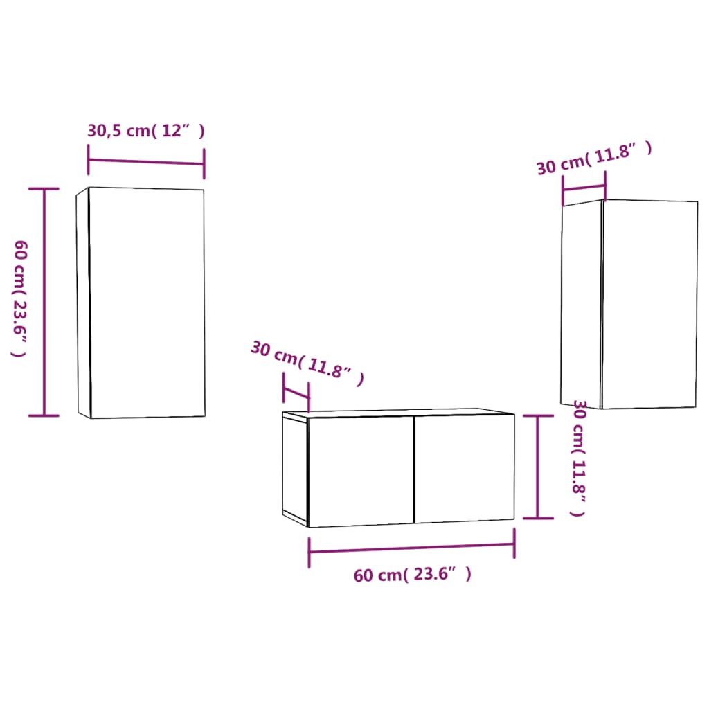 3 Piece TV Cabinet Set Smoked Oak Engineered Wood