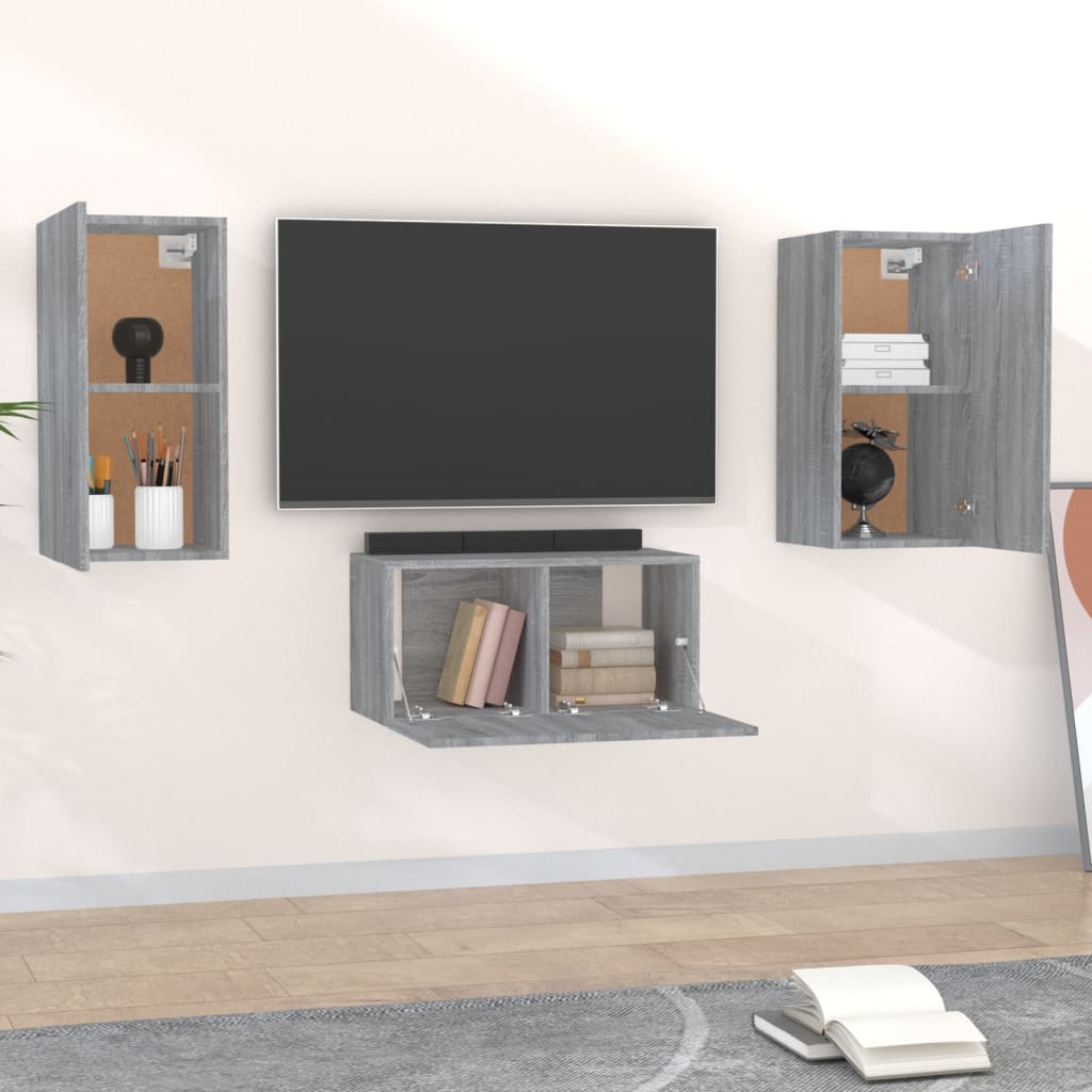 3 Piece TV Cabinet Set Grey Sonoma Engineered Wood